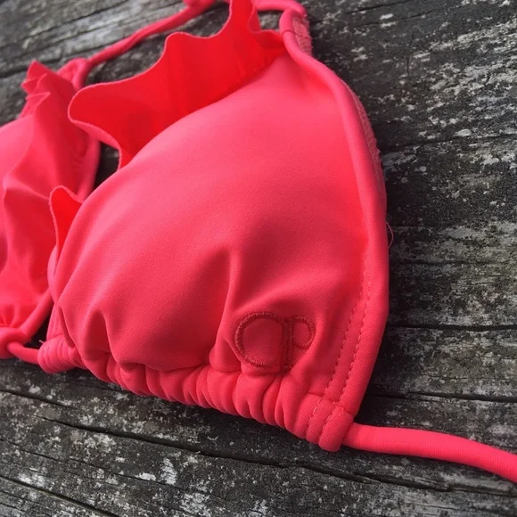 Barbiecore OP pink bikini top halter coral ruffles Surf - Picture 4 of 8